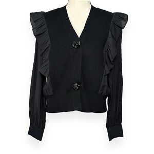 3/$20 💥 Black Cardigan Rose Button Down Ruffle Knit Feminine Sweater